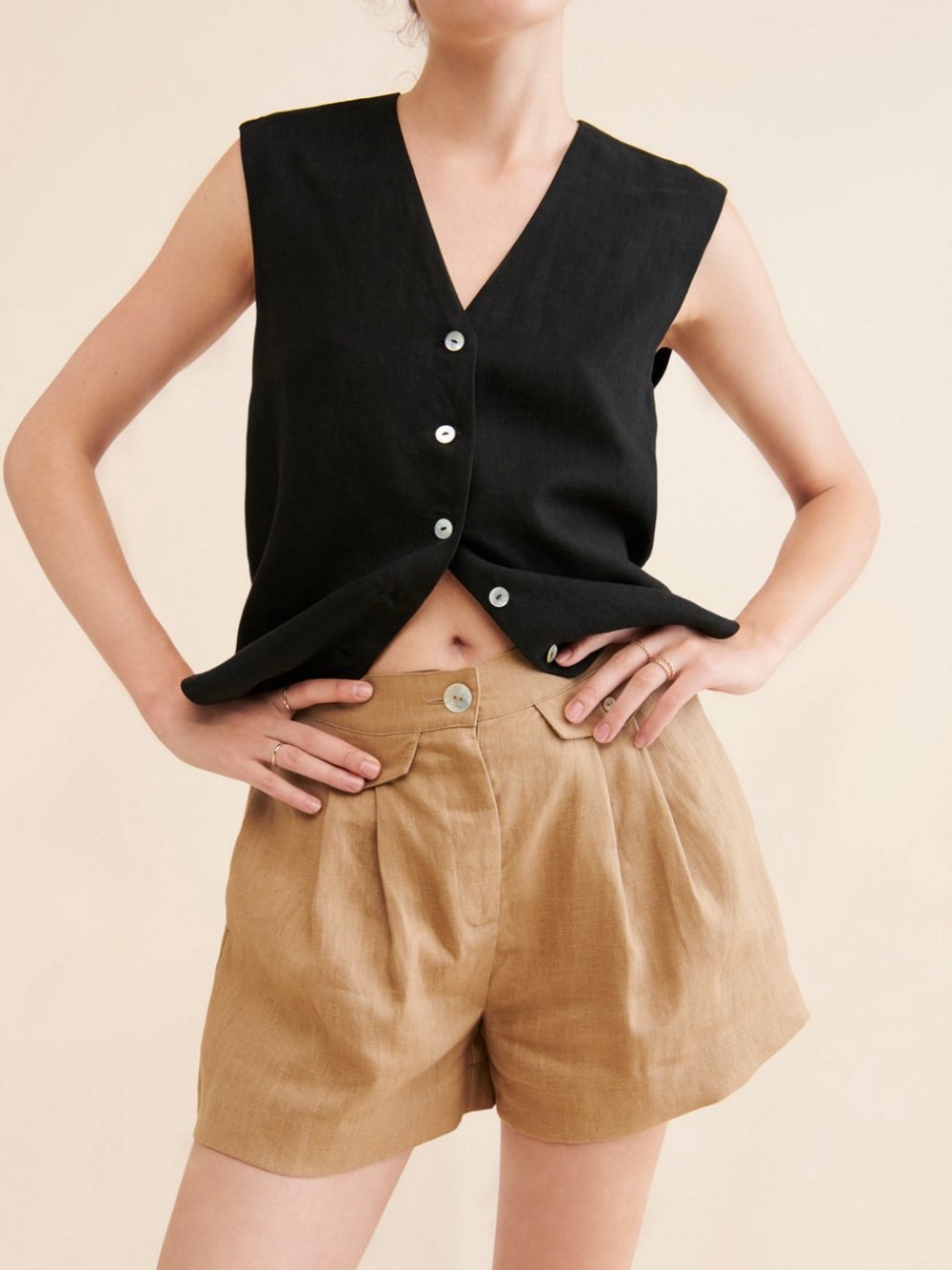 Sovere Instance Tailored Linen Shorts Neutral Size Medium